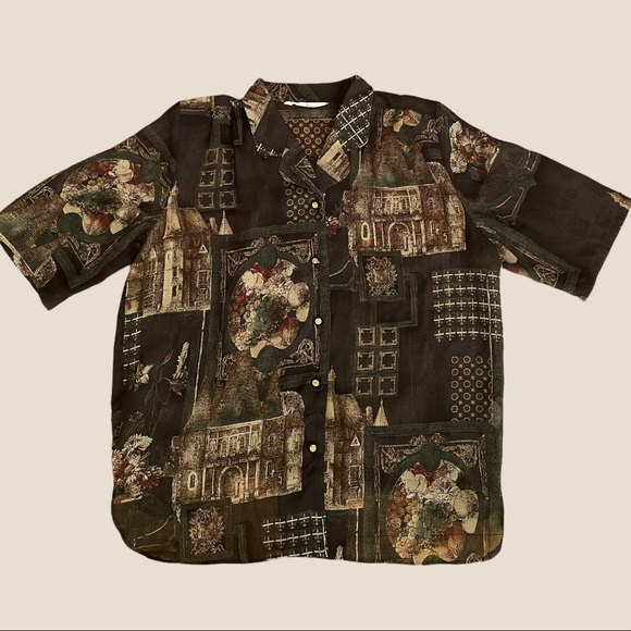 Vintage All Over Print Button Down Shirt - Picture 1 of 2